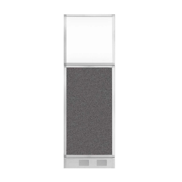 Hush Panel Cubicle Partition 2' x 6' Charcoal Gray Fabric Clear Window w/ Cable Channel
